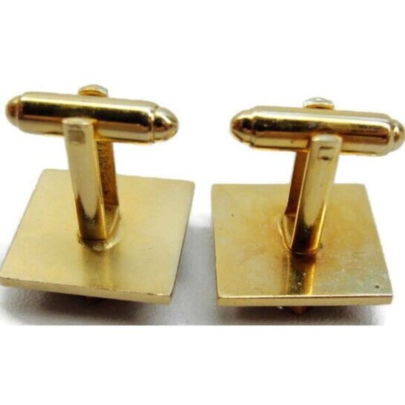 Dante Square Metalic Brown Cufflinks Gold Tone Tux Shirt Dress Suit Vintage - Picture 7 of 10